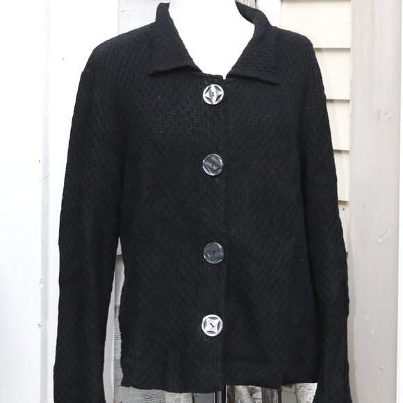 Willow USA Black Cotton Large Button Collared Cardigan Sz XL - Picture 1 of 6